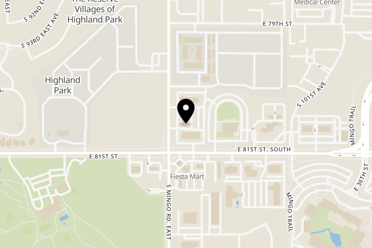 Map showing the location of Kirin Asian Cuisine & Sushi on 8041 S Mingo Rd in Tulsa